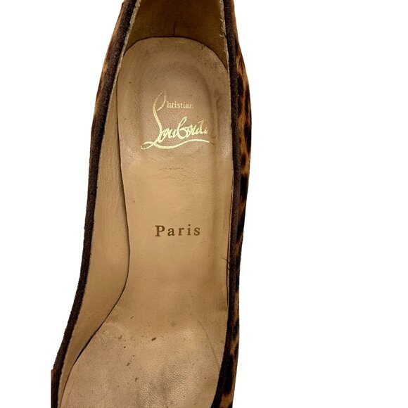 Christian Louboutin Leopard Print Pony Hair Cork Platform Wedges - Size 5 - Picture 7 of 8